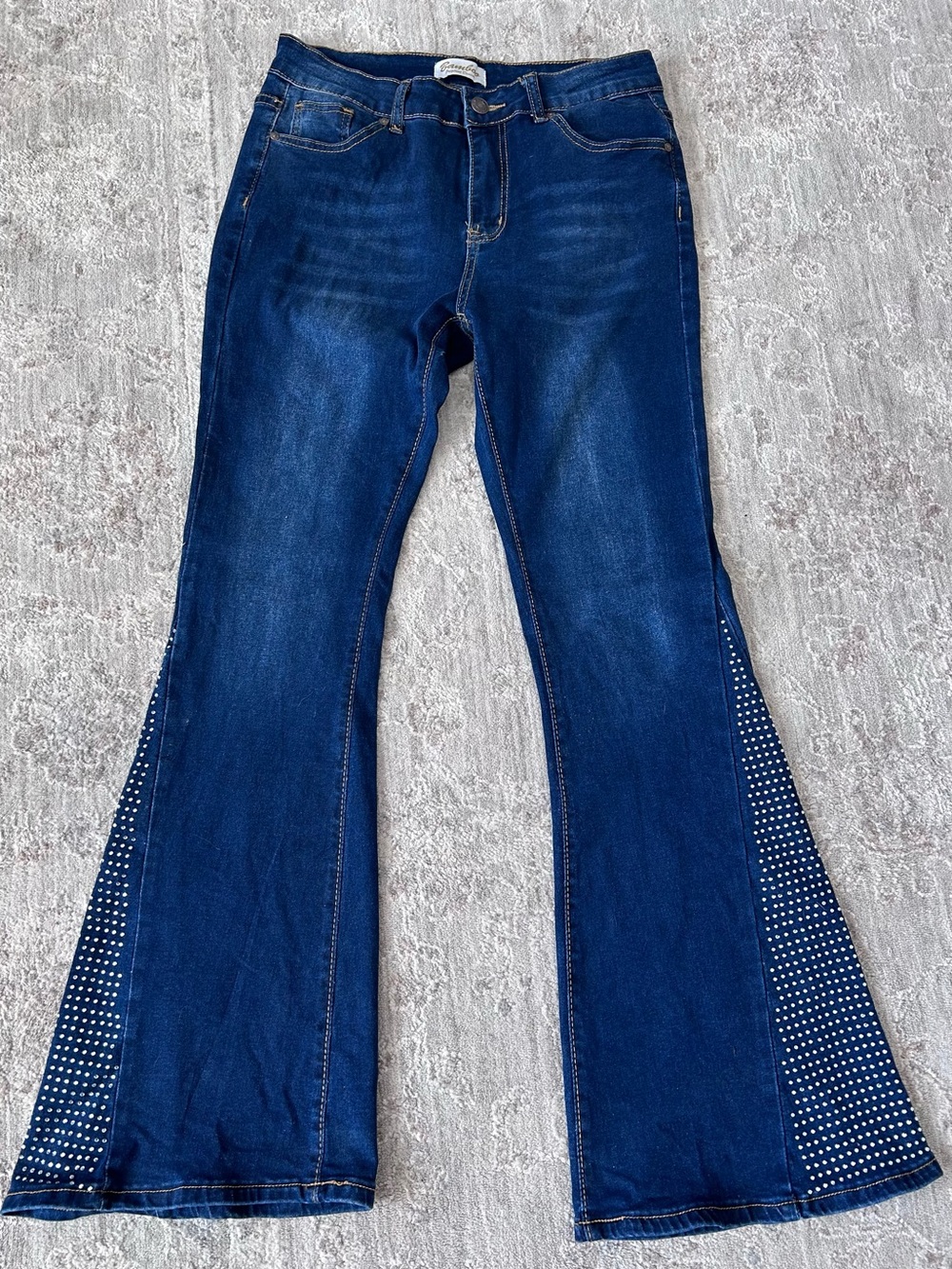 Bamboo Original Denim Womens Rhinestone Flare Boot Jeans Dark Wash SZ 11 Western